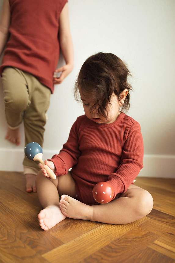 Боди с длинным рукавом клюква